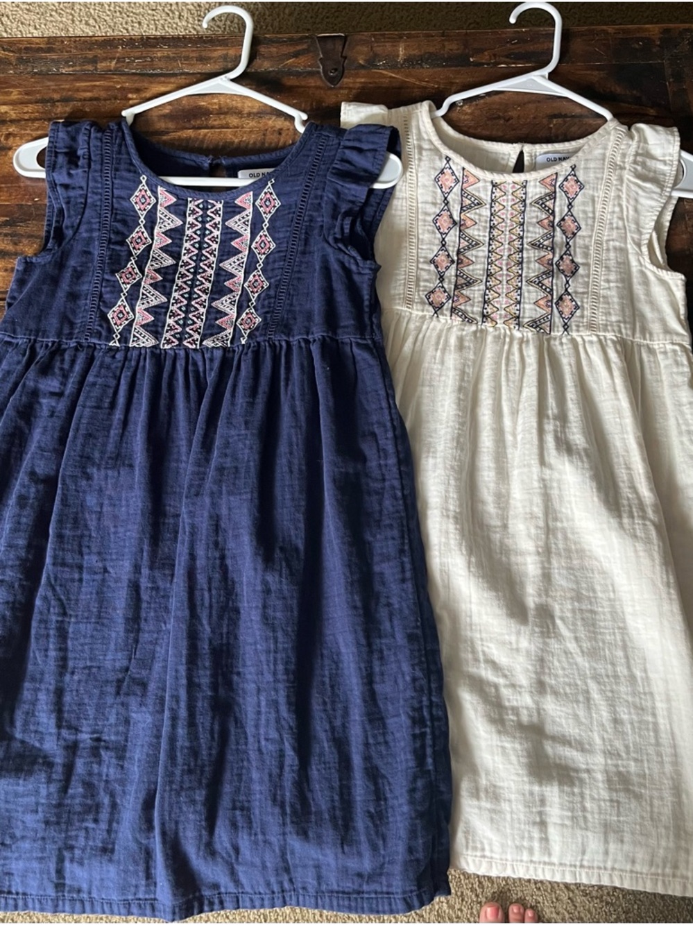 Old Navy Navy and Cream Embroidered Flutter-Sleeve Dresses